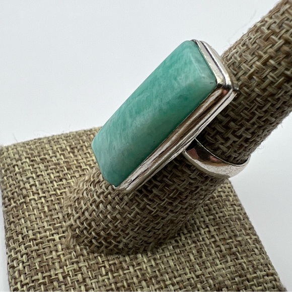 New Amazonite Stone Crystal Silver Overlay Ring Size 7 - Picture 8 of 9